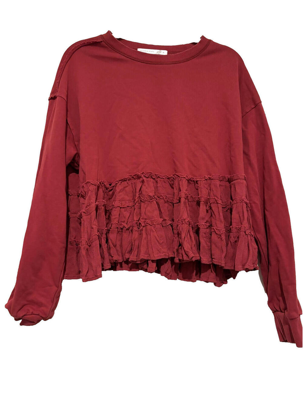 Altar'd State sz M red cotton boho peasant rruffle long sleeve shirt #3429